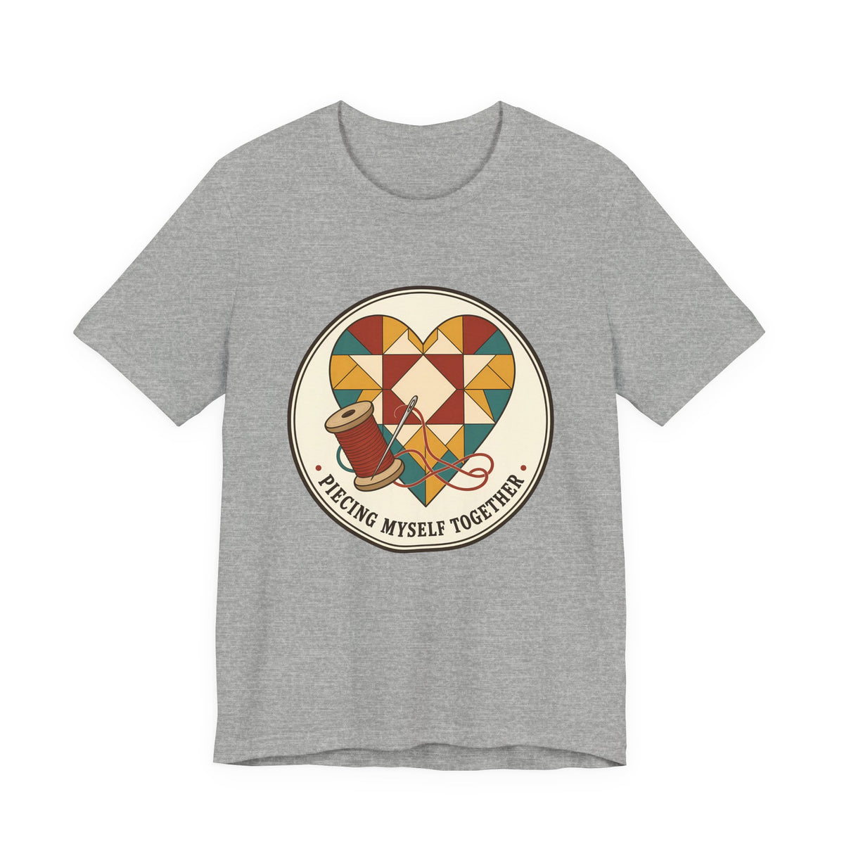 Piecing Myself Together Quilting Shirt, Quilt Heart Badge Tee, Retro Quilter Gift, Patchwork Tote Bag