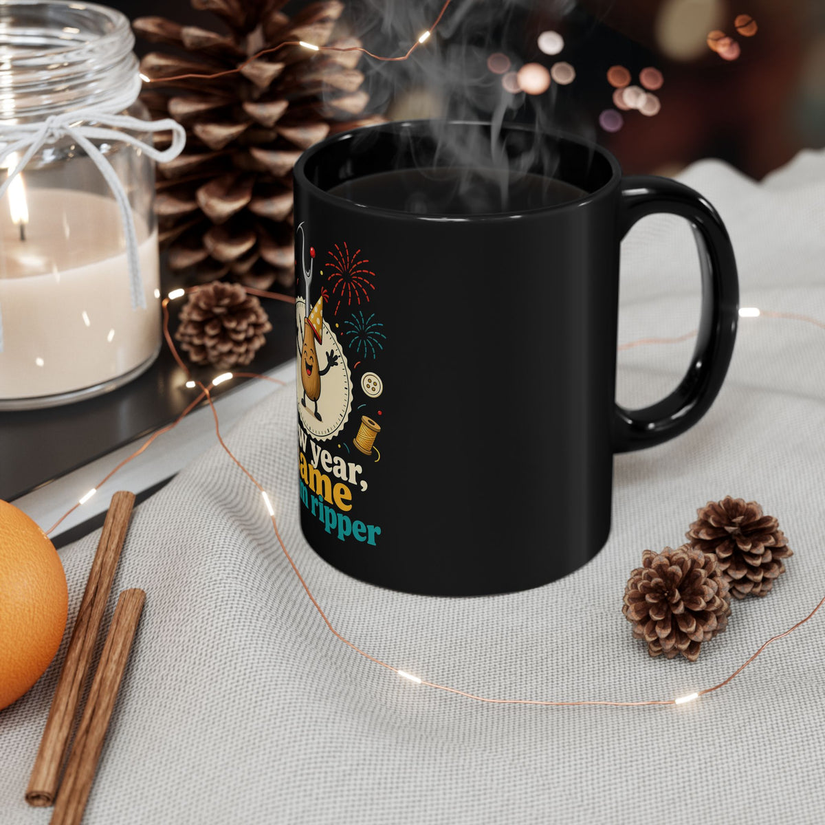 New Year Same Seam Ripper Mug, Funny Quilting Gift, Sewing Humor Black Coffee Mug 11oz 15oz, Quilter Seam Ripper Gift