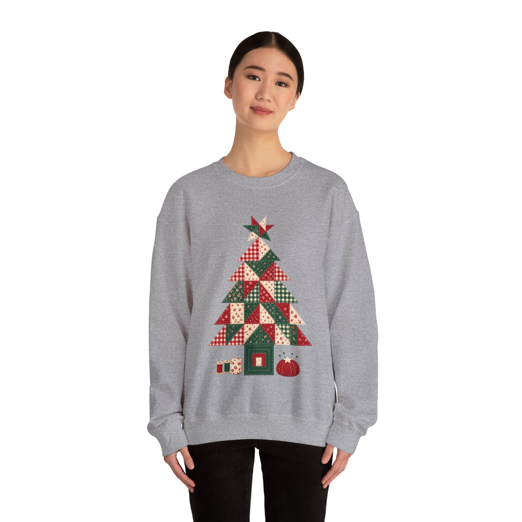 Quilt Block Christmas Tree Sweatshirt, Patchwork Quilter Holiday Crewneck, Gift for Quilters, Sewing Christmas Sweater