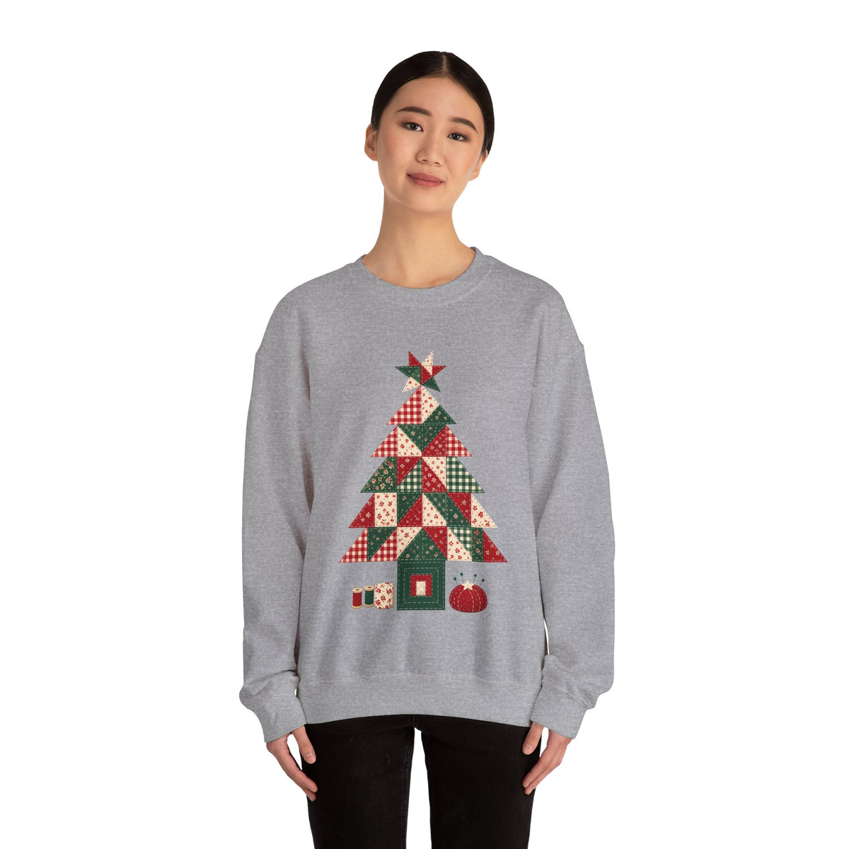 Quilt Block Christmas Tree Sweatshirt, Patchwork Quilter Holiday Crewneck, Gift for Quilters, Sewing Christmas Sweater