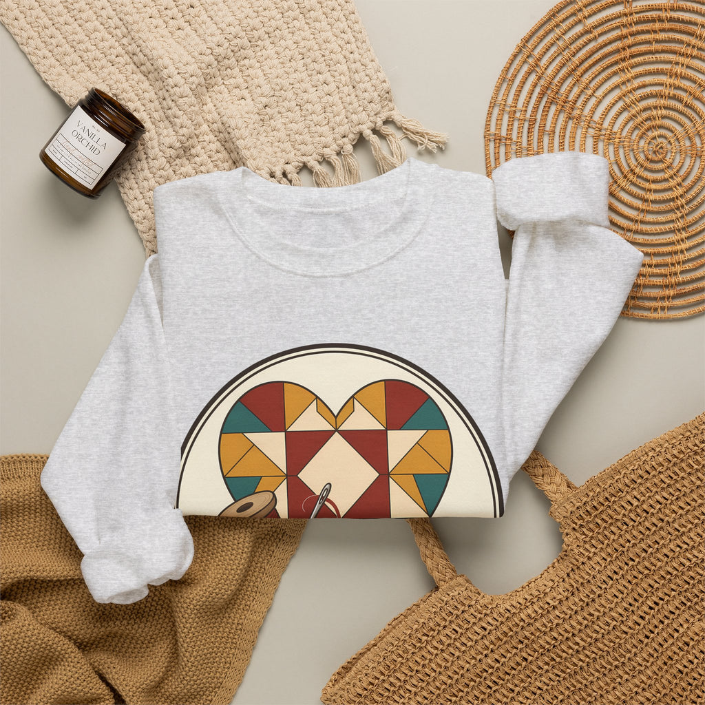 Piecing Myself Together Quilting Sweatshirt, Quilt Heart Badge Crewneck, Retro Quilter Gift, Patchwork Lover Sweater