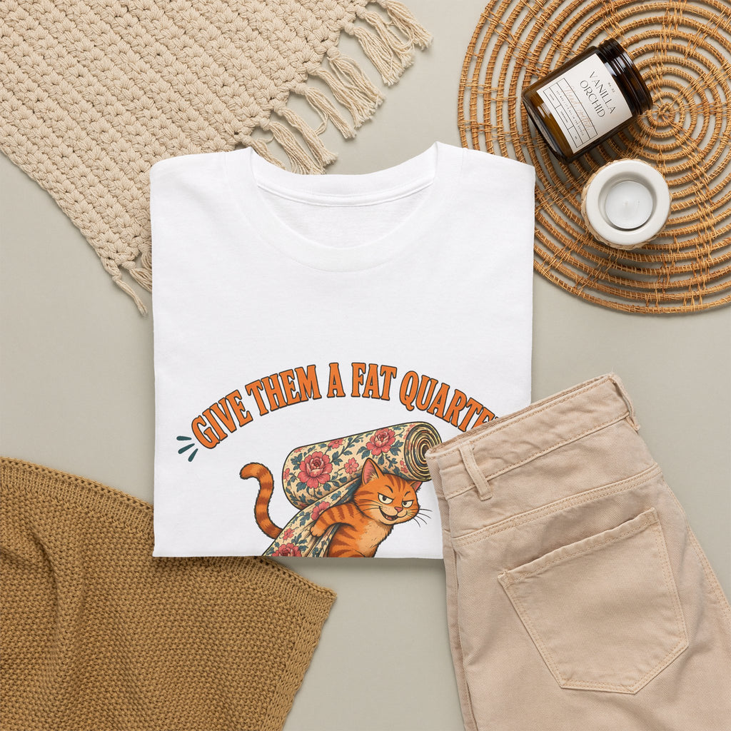 Give Them a Fat Quarter They Will Take a Yard Plus Size Tee up to 5XL, Funny Cat Quilting Shirt, Quilter Gift