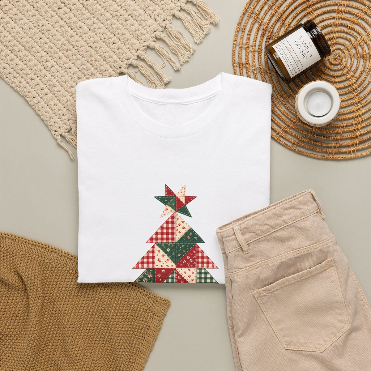 Quilt Block Christmas Tree Plus Size Tee up to 5XL, Patchwork Quilter Holiday Tee or Tote, Gift for Quilters