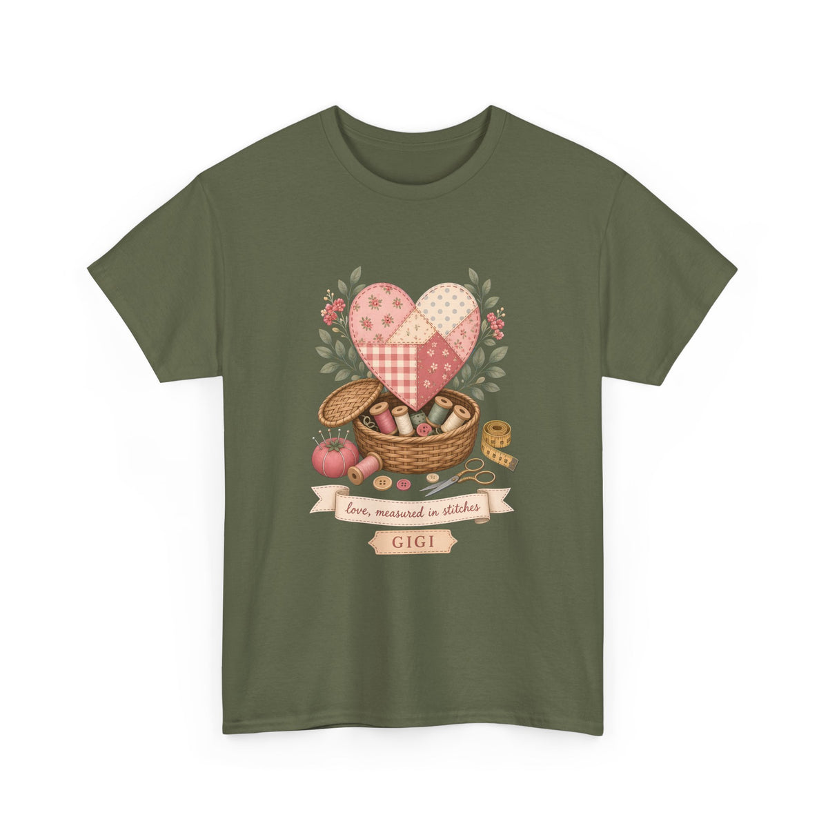 Love Measured in Stitches Gigi Plus Size Tee up to 5XL, Sewing Grandma Gift, Personalized Quilting Nana Shirt, Mothers Day Gift