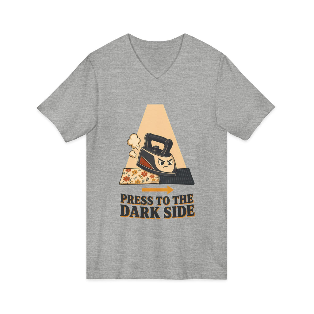Press to the Dark Side Quilting V-Neck Shirt, Funny Iron Seam Pressing Tee, Quilter Humor Gift, Sewing Tote Bag