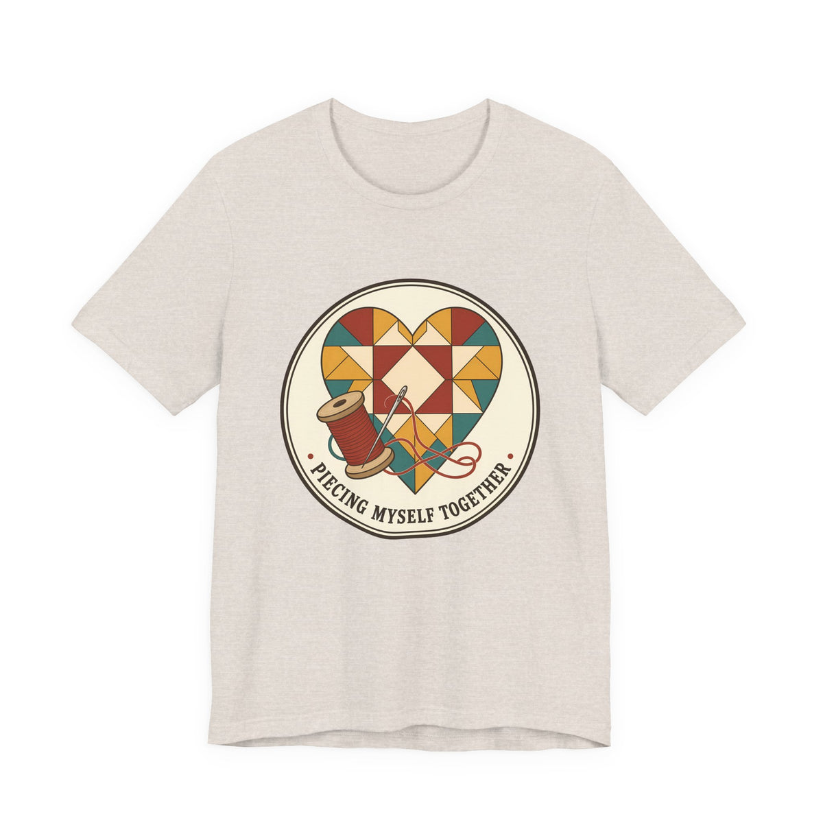 Piecing Myself Together Quilting Shirt, Quilt Heart Badge Tee, Retro Quilter Gift, Patchwork Tote Bag
