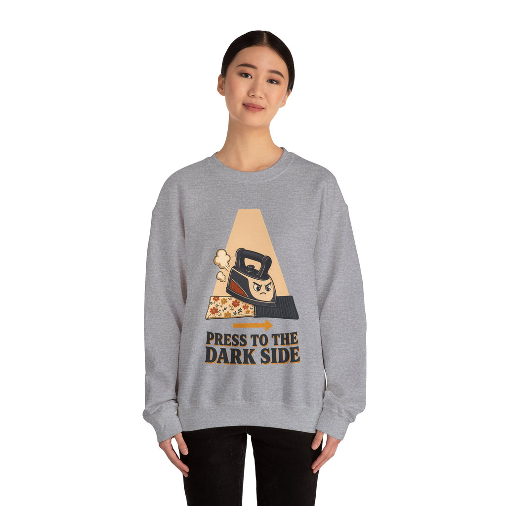 Press to the Dark Side Quilting Sweatshirt, Funny Iron Seam Pressing Crewneck, Quilter Humor Gift, Sewing Sweater