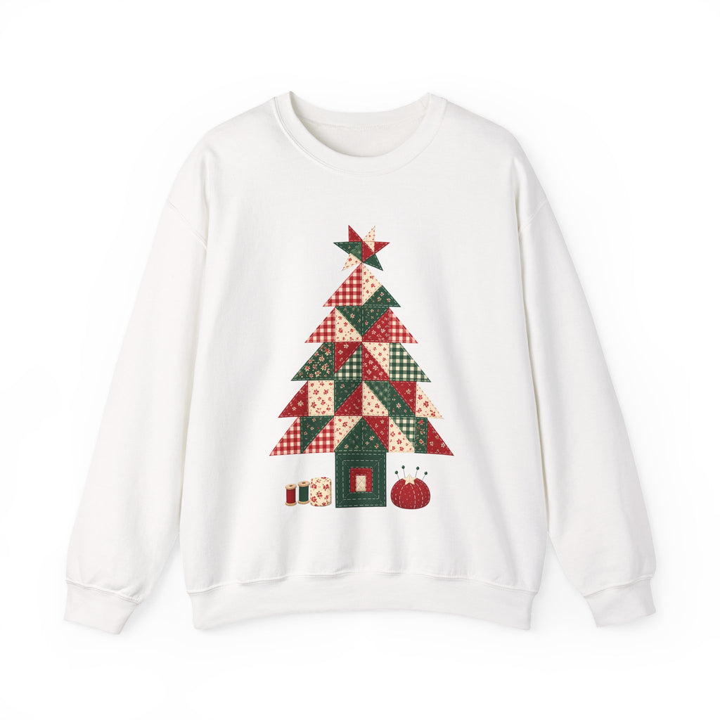 Quilt Block Christmas Tree Sweatshirt, Patchwork Quilter Holiday Crewneck, Gift for Quilters, Sewing Christmas Sweater