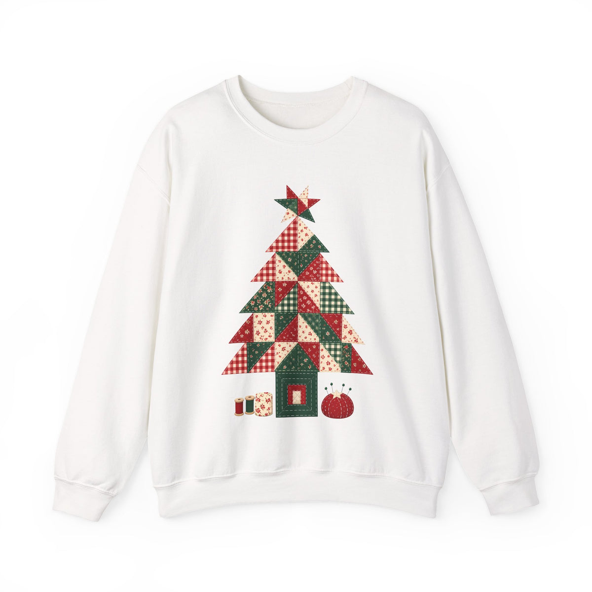 Quilt Block Christmas Tree Sweatshirt, Patchwork Quilter Holiday Crewneck, Gift for Quilters, Sewing Christmas Sweater