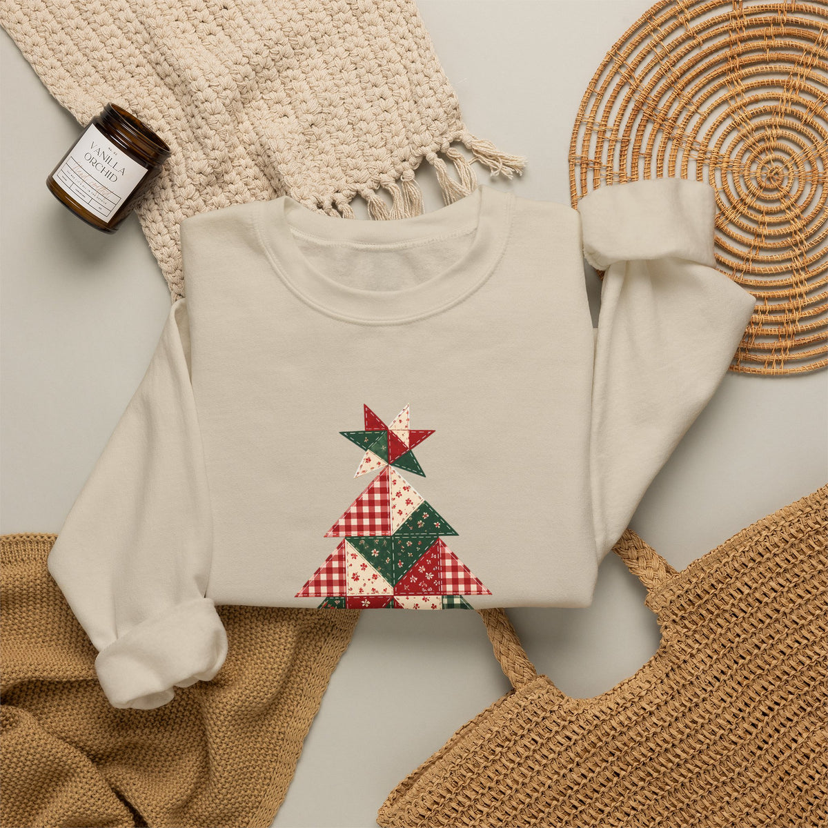 Quilt Block Christmas Tree Sweatshirt, Patchwork Quilter Holiday Crewneck, Gift for Quilters, Sewing Christmas Sweater