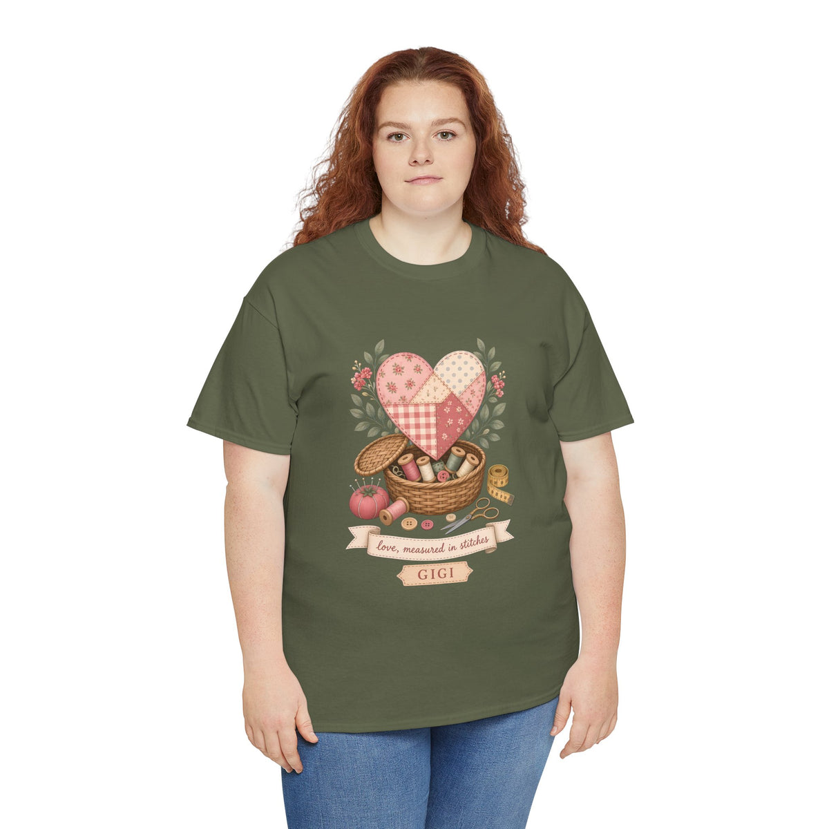 Love Measured in Stitches Gigi Plus Size Tee up to 5XL, Sewing Grandma Gift, Personalized Quilting Nana Shirt, Mothers Day Gift