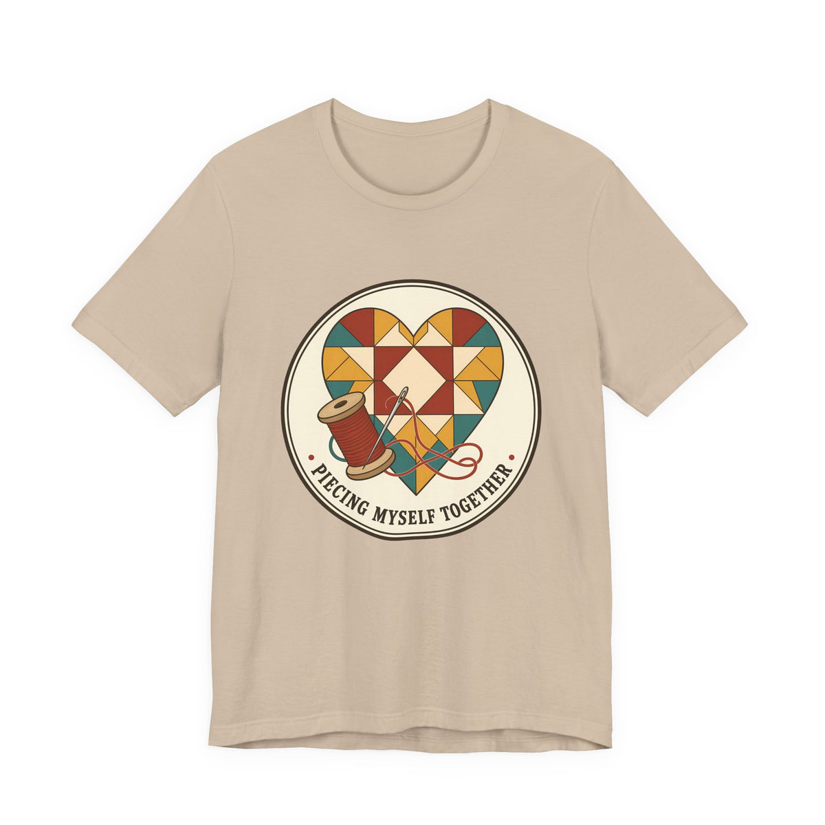 Piecing Myself Together Quilting Shirt, Quilt Heart Badge Tee, Retro Quilter Gift, Patchwork Tote Bag