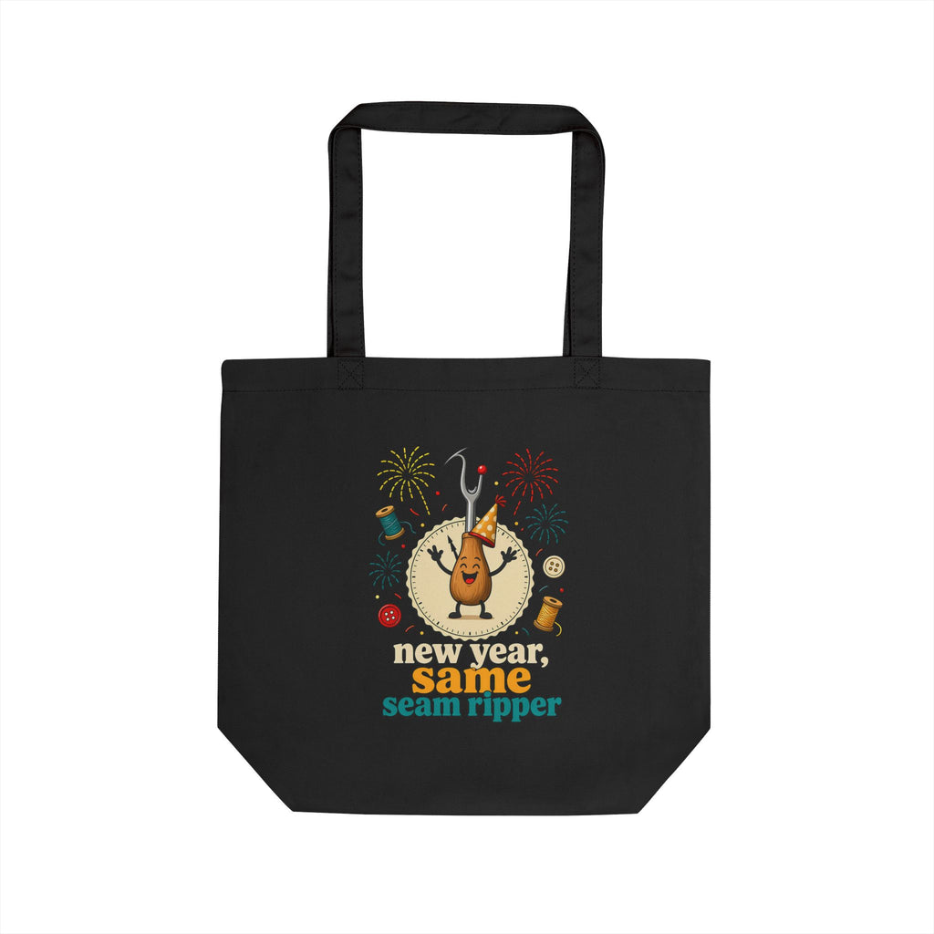 New Year Same Seam Ripper Black Tote Bag, Funny Sewing New Years Craft Tote Bag, Quilter Humor Gift, Sewist Party Bag