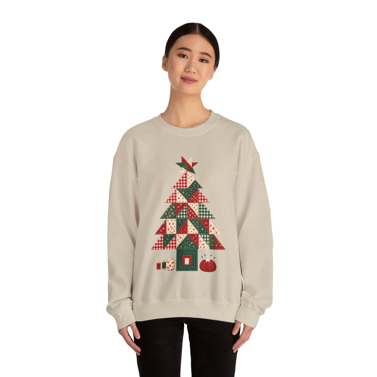 Quilt Block Christmas Tree Sweatshirt, Patchwork Quilter Holiday Crewneck, Gift for Quilters, Sewing Christmas Sweater