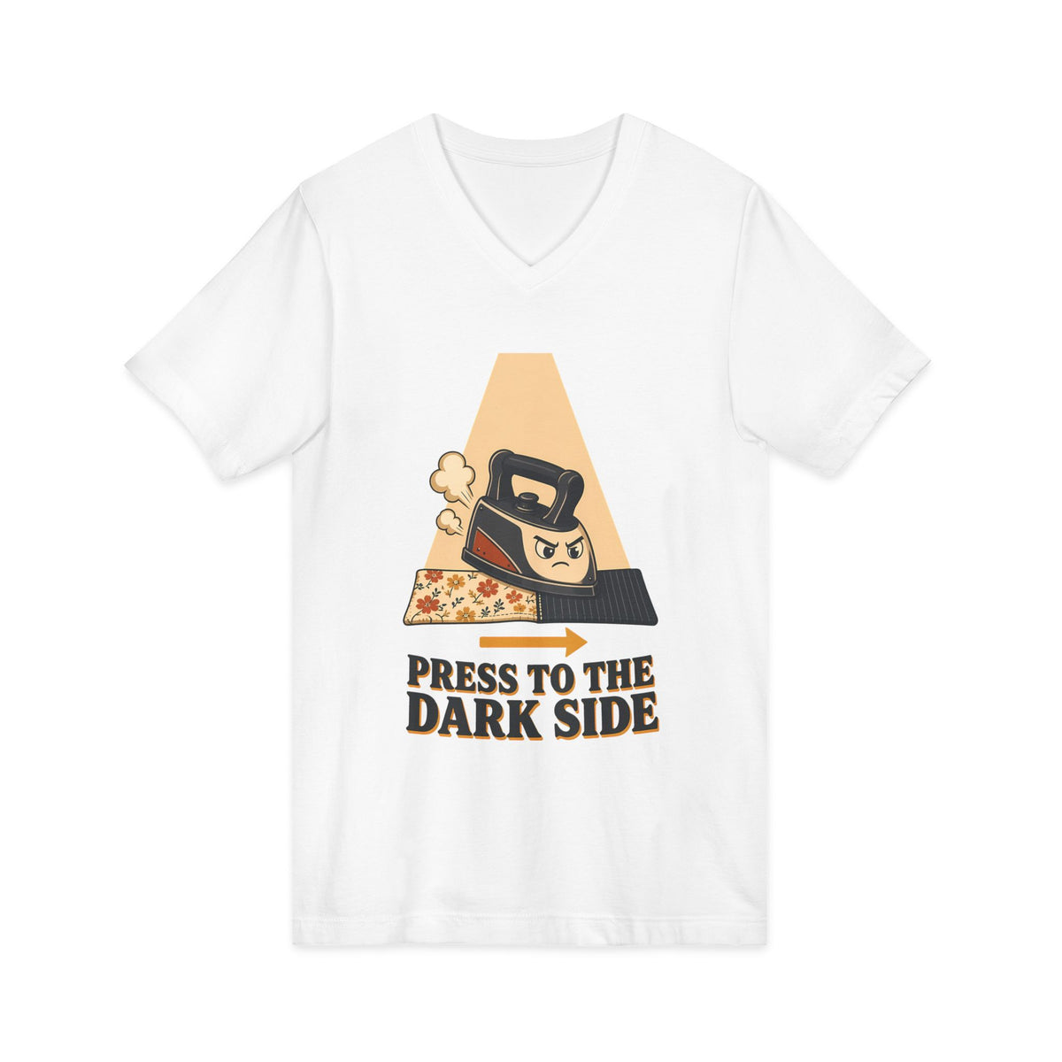 Press to the Dark Side Quilting V-Neck Shirt, Funny Iron Seam Pressing Tee, Quilter Humor Gift, Sewing Tote Bag