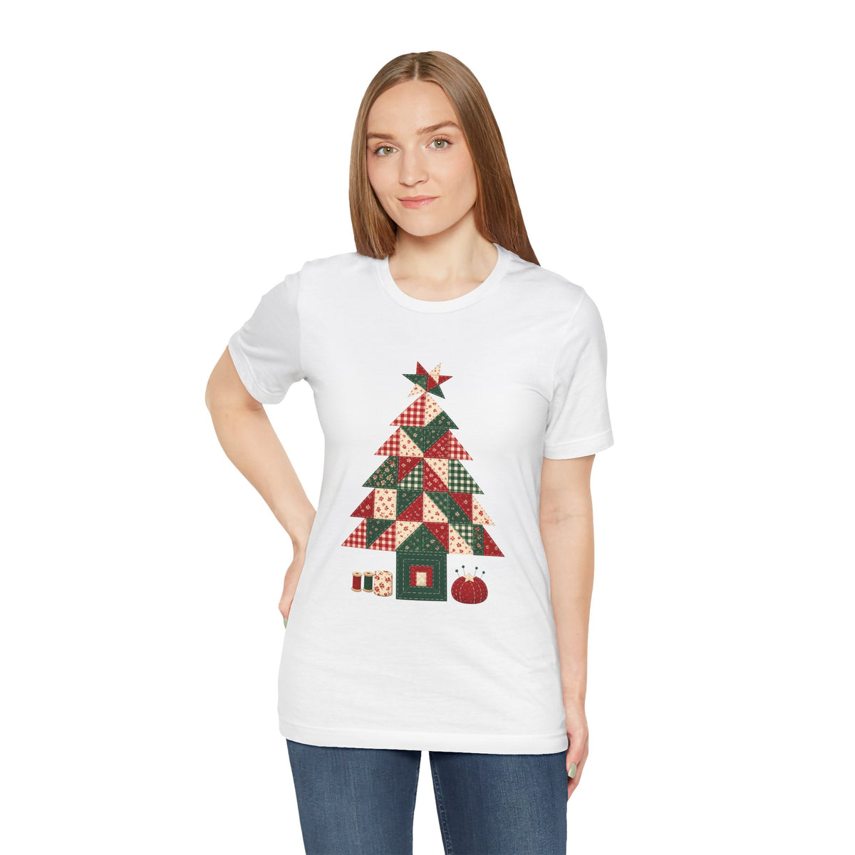 Quilt Block Christmas Tree Shirt, Patchwork Quilter Holiday Tee or Tote, Gift for Quilters, Sewing Christmas Sweatshirt