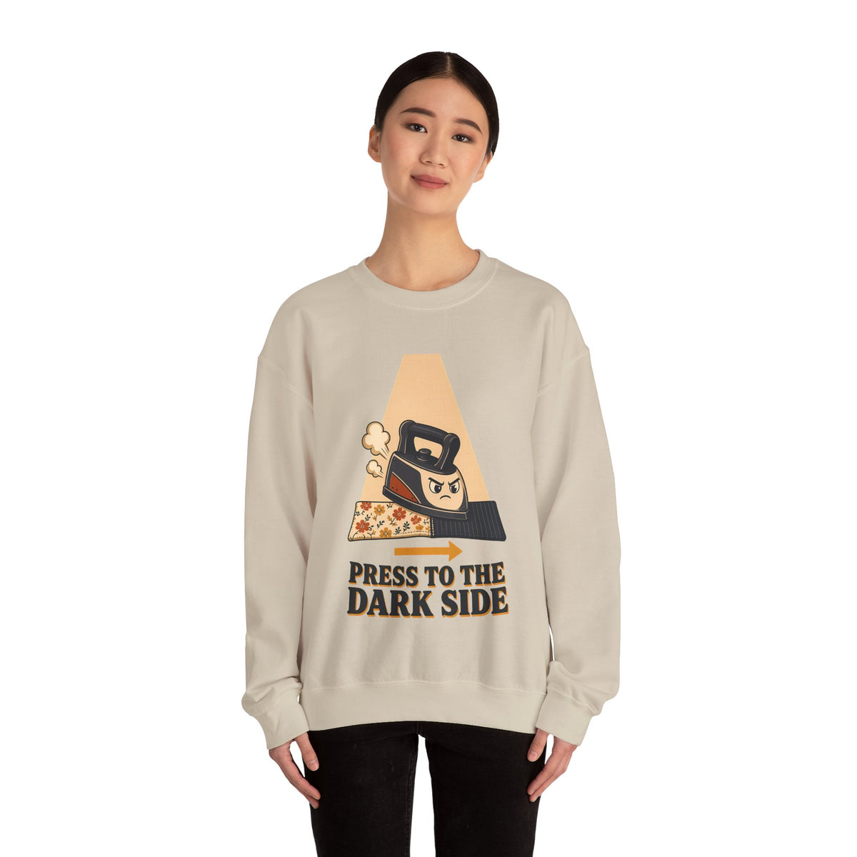 Press to the Dark Side Quilting Sweatshirt, Funny Iron Seam Pressing Crewneck, Quilter Humor Gift, Sewing Sweater