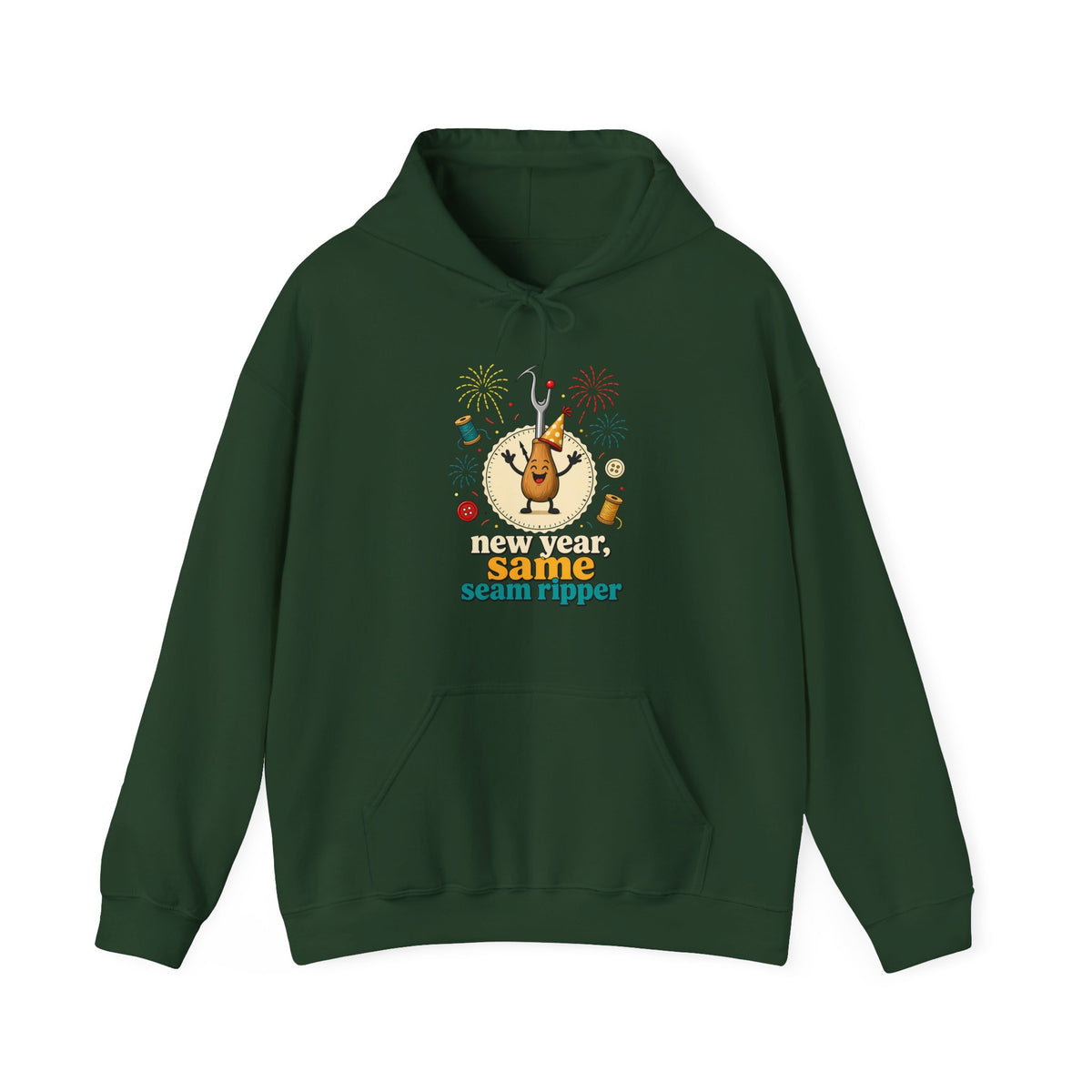 New Year Same Seam Ripper Hoodie, Funny Sewing New Years Hooded Sweatshirt, Quilter Humor Gift, Sewist Party Hoodie