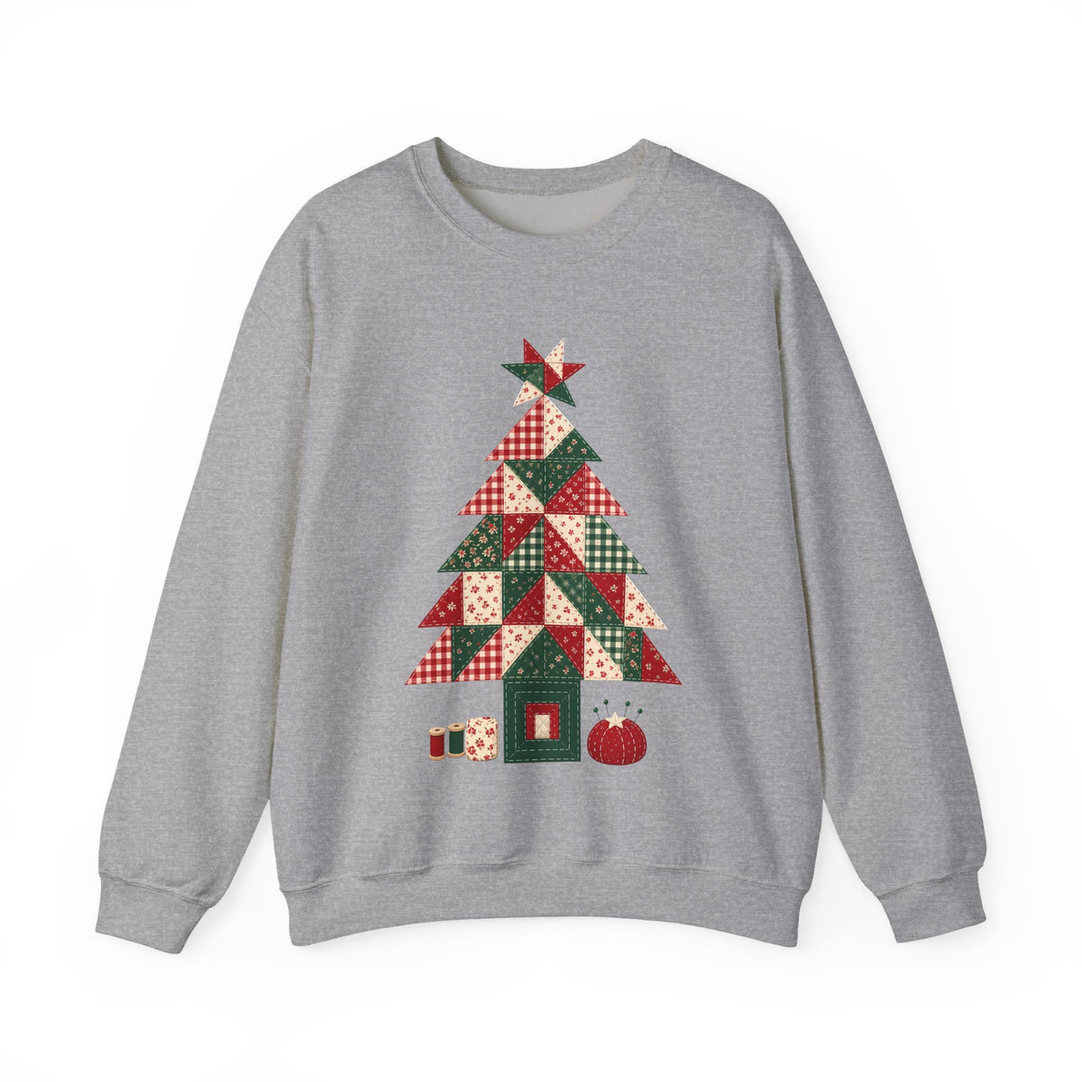 Quilt Block Christmas Tree Sweatshirt, Patchwork Quilter Holiday Crewneck, Gift for Quilters, Sewing Christmas Sweater