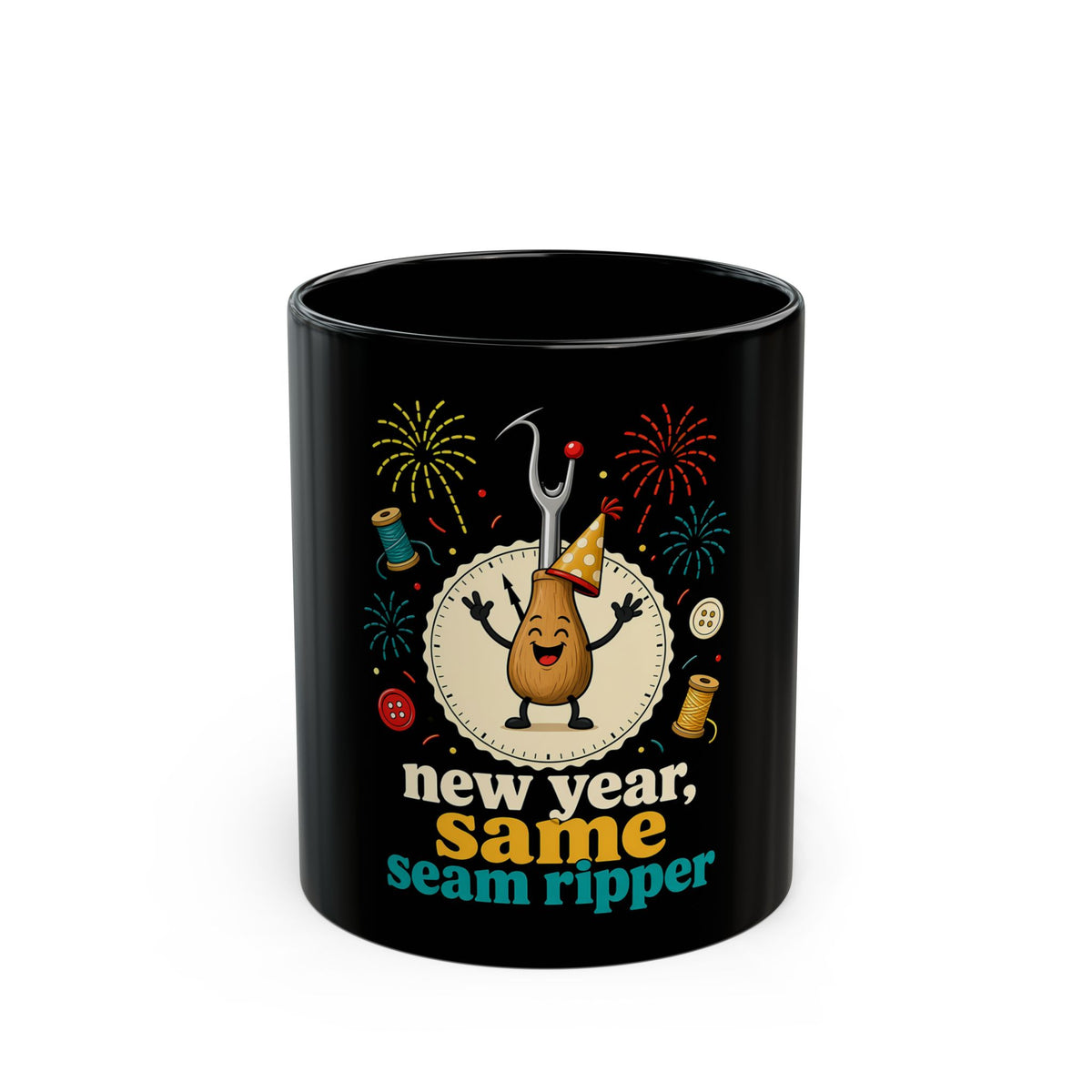 New Year Same Seam Ripper Mug, Funny Quilting Gift, Sewing Humor Black Coffee Mug 11oz 15oz, Quilter Seam Ripper Gift