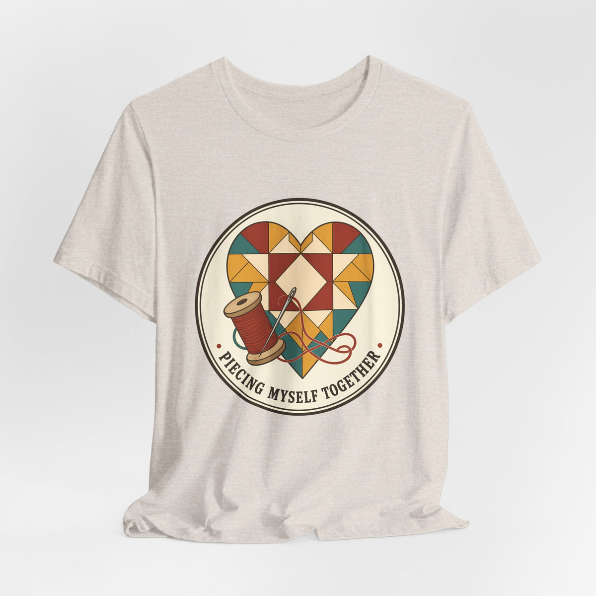 Piecing Myself Together Quilting Shirt, Quilt Heart Badge Tee, Retro Quilter Gift, Patchwork Tote Bag