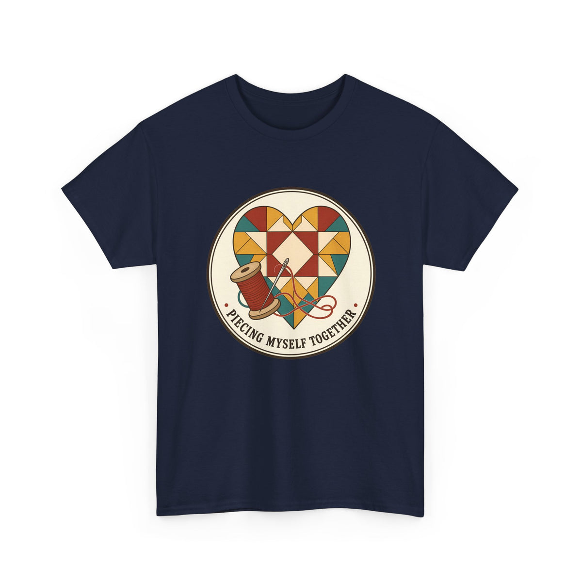 Piecing Myself Together Quilting Plus Size Tee up to 5XL, Quilt Heart Badge Shirt, Retro Quilter Gift, Patchwork Lover