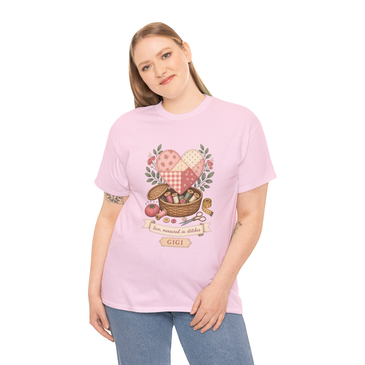 Love Measured in Stitches Gigi Plus Size Tee up to 5XL, Sewing Grandma Gift, Personalized Quilting Nana Shirt, Mothers Day Gift