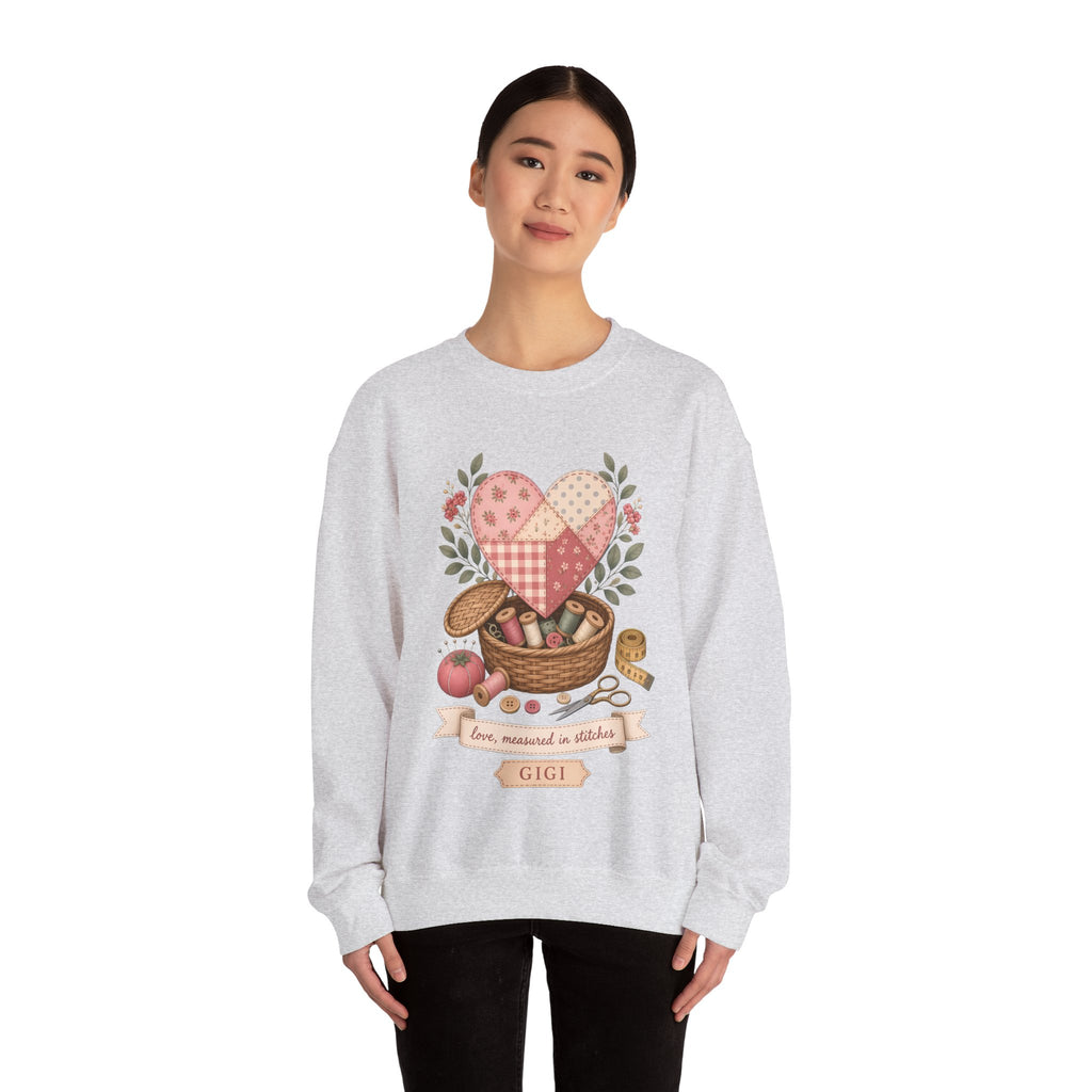 Love Measured in Stitches Gigi Sweatshirt, Sewing Grandma Gift, Personalized Quilting Nana Crewneck, Mothers Day Gift