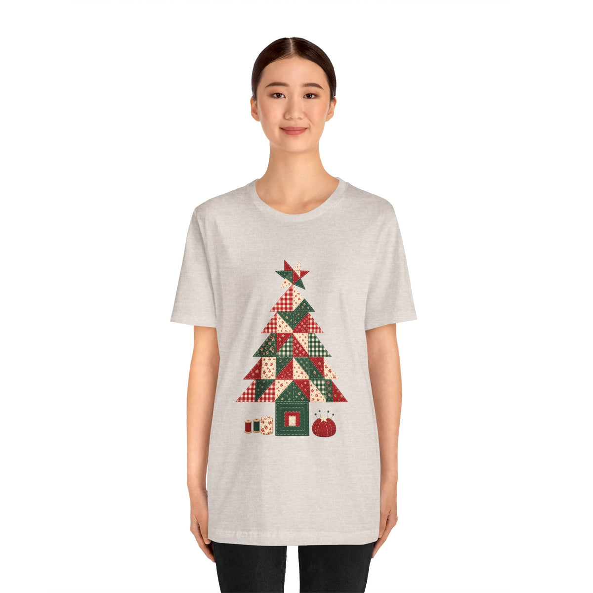 Quilt Block Christmas Tree Shirt, Patchwork Quilter Holiday Tee or Tote, Gift for Quilters, Sewing Christmas Sweatshirt
