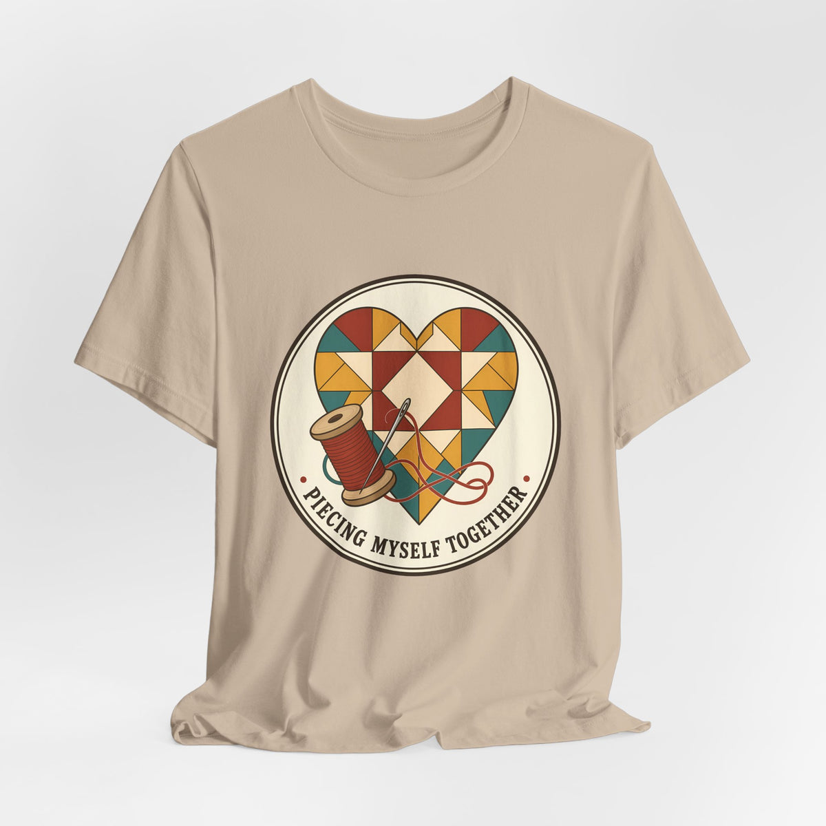 Piecing Myself Together Quilting Shirt, Quilt Heart Badge Tee, Retro Quilter Gift, Patchwork Tote Bag