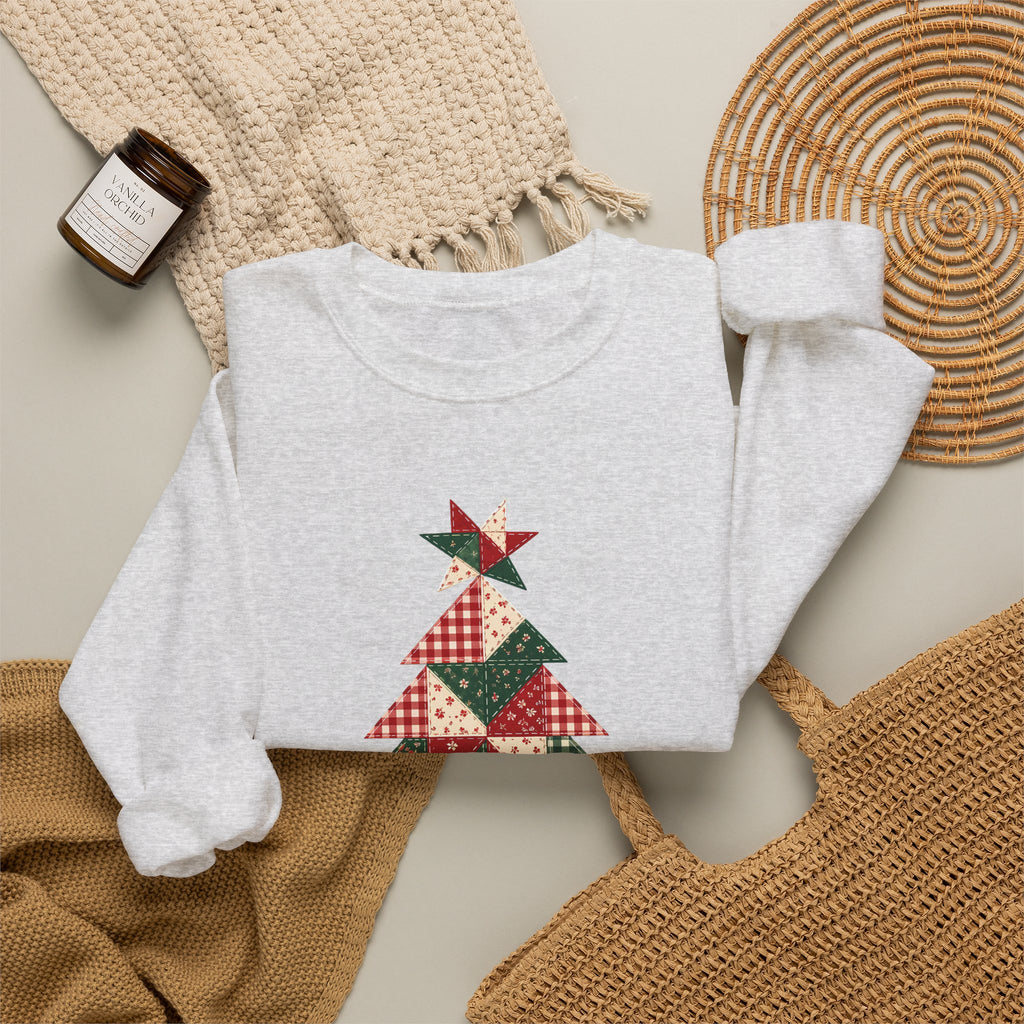 Quilt Block Christmas Tree Sweatshirt, Patchwork Quilter Holiday Crewneck, Gift for Quilters, Sewing Christmas Sweater