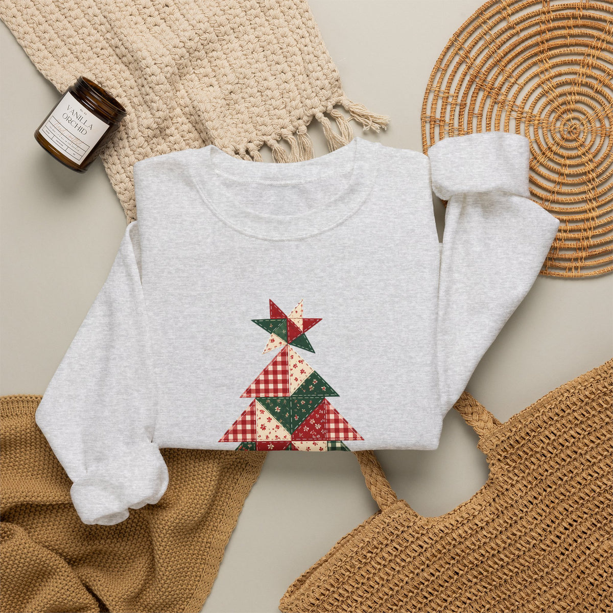 Quilt Block Christmas Tree Sweatshirt, Patchwork Quilter Holiday Crewneck, Gift for Quilters, Sewing Christmas Sweater