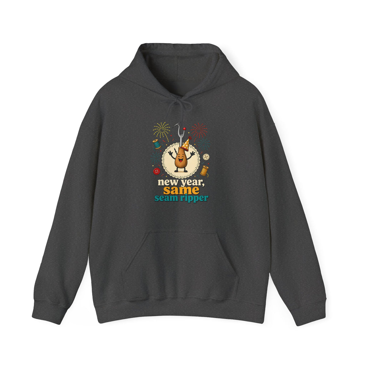 New Year Same Seam Ripper Hoodie, Funny Sewing New Years Hooded Sweatshirt, Quilter Humor Gift, Sewist Party Hoodie