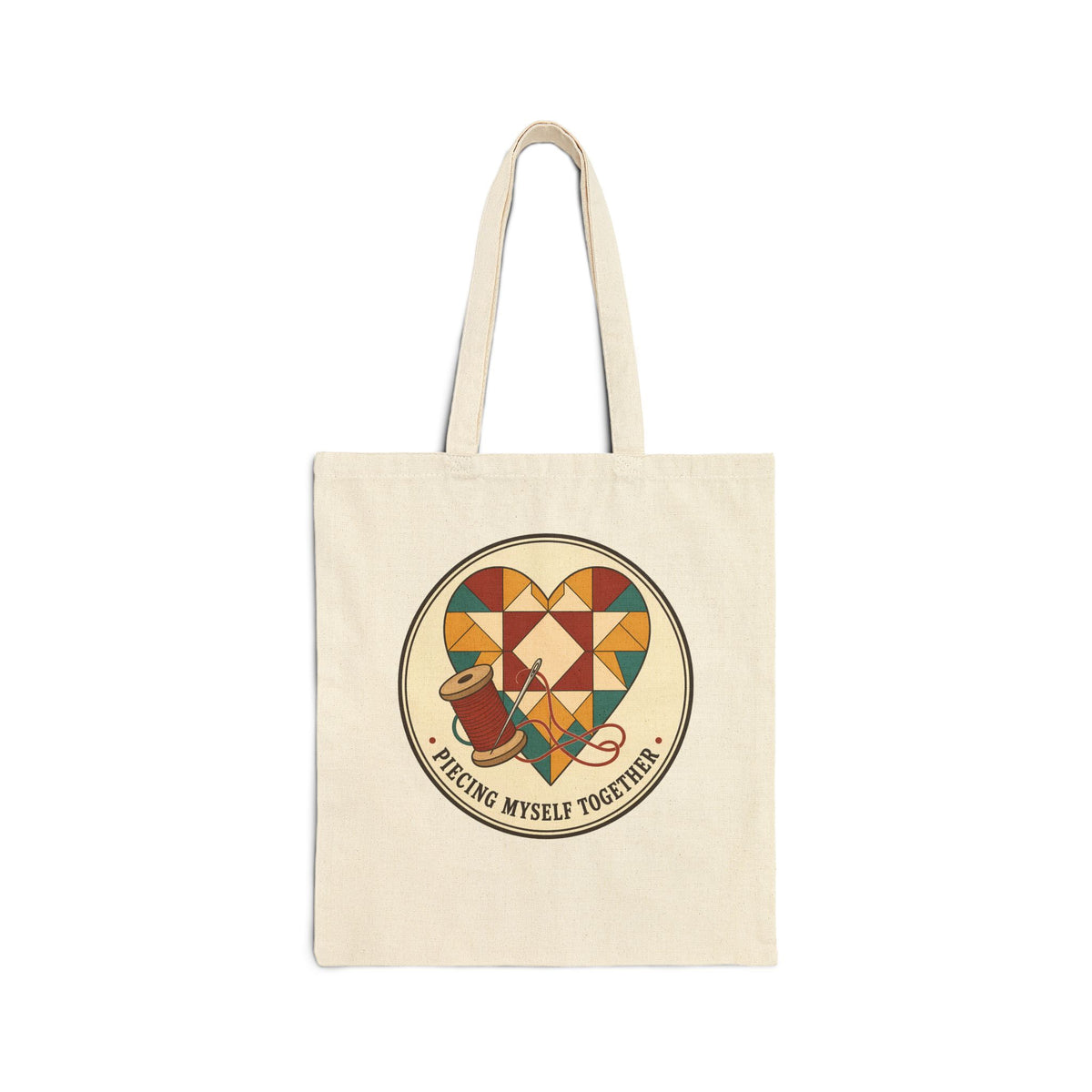 Piecing Myself Together Quilting Tote Bag, Quilt Heart Badge Craft Tote Bag, Retro Quilter Gift, Patchwork Project Bag