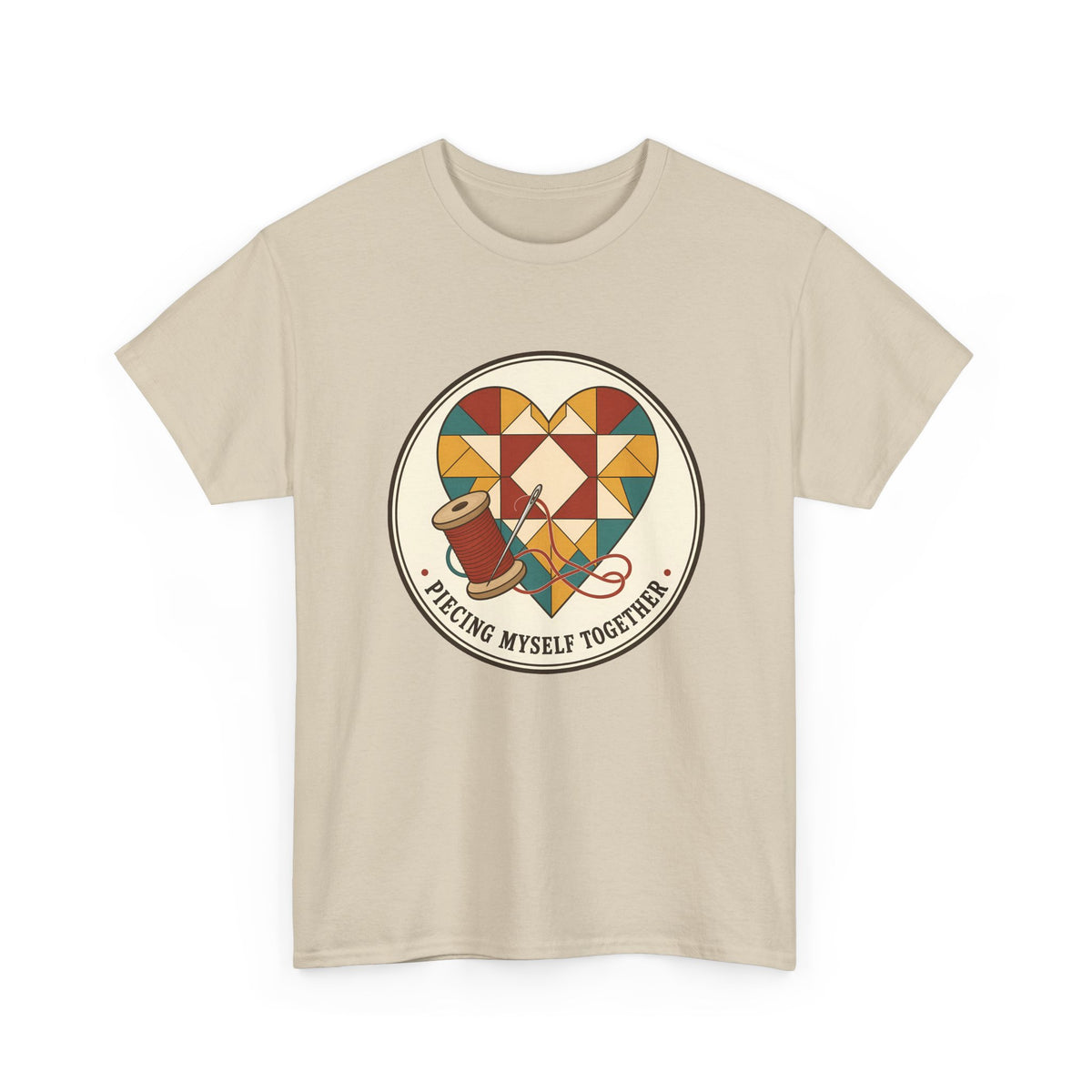 Piecing Myself Together Quilting Plus Size Tee up to 5XL, Quilt Heart Badge Shirt, Retro Quilter Gift, Patchwork Lover