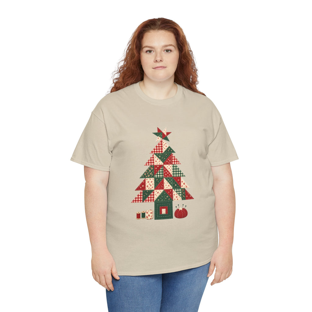 Quilt Block Christmas Tree Plus Size Tee up to 5XL, Patchwork Quilter Holiday Tee or Tote, Gift for Quilters