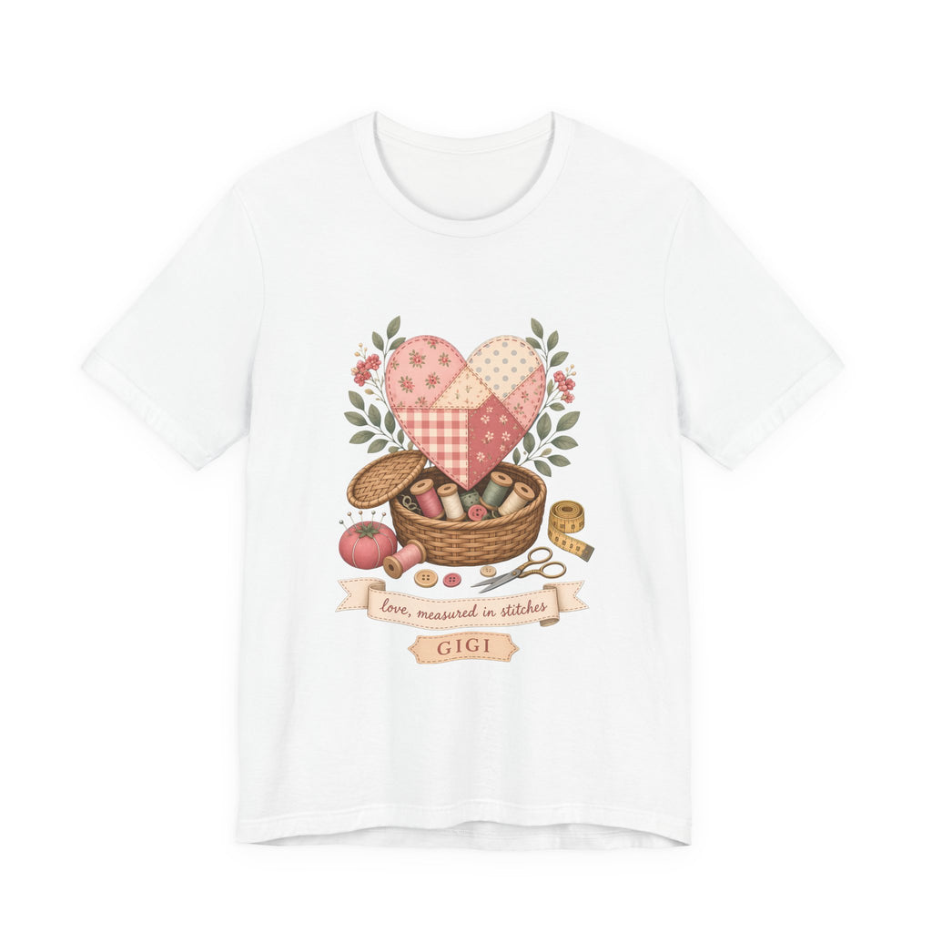 Love Measured in Stitches Gigi Shirt, Sewing Grandma Gift, Personalized Quilting Nana Tee or Tote, Mothers Day Gift