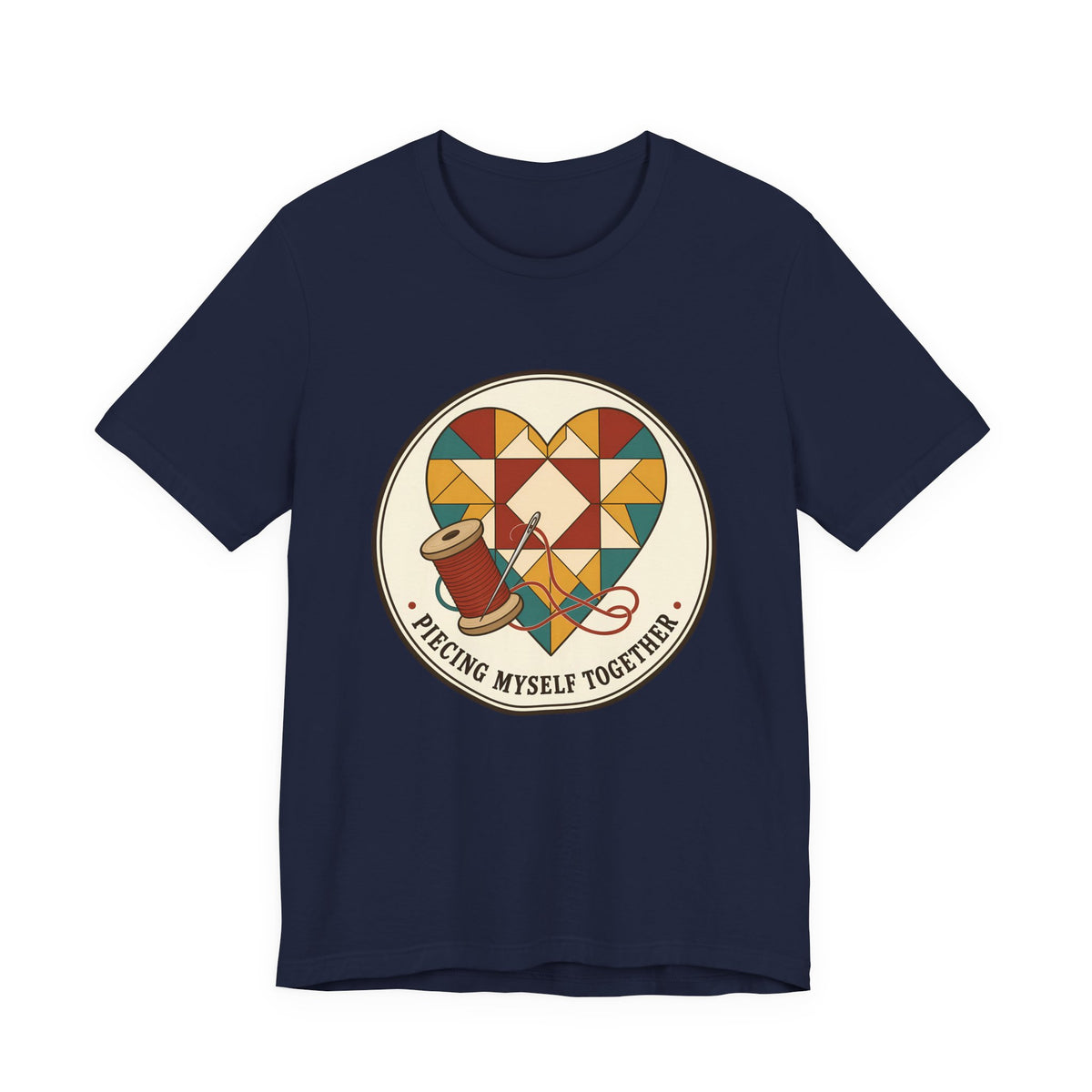 Piecing Myself Together Quilting Shirt, Quilt Heart Badge Tee, Retro Quilter Gift, Patchwork Tote Bag