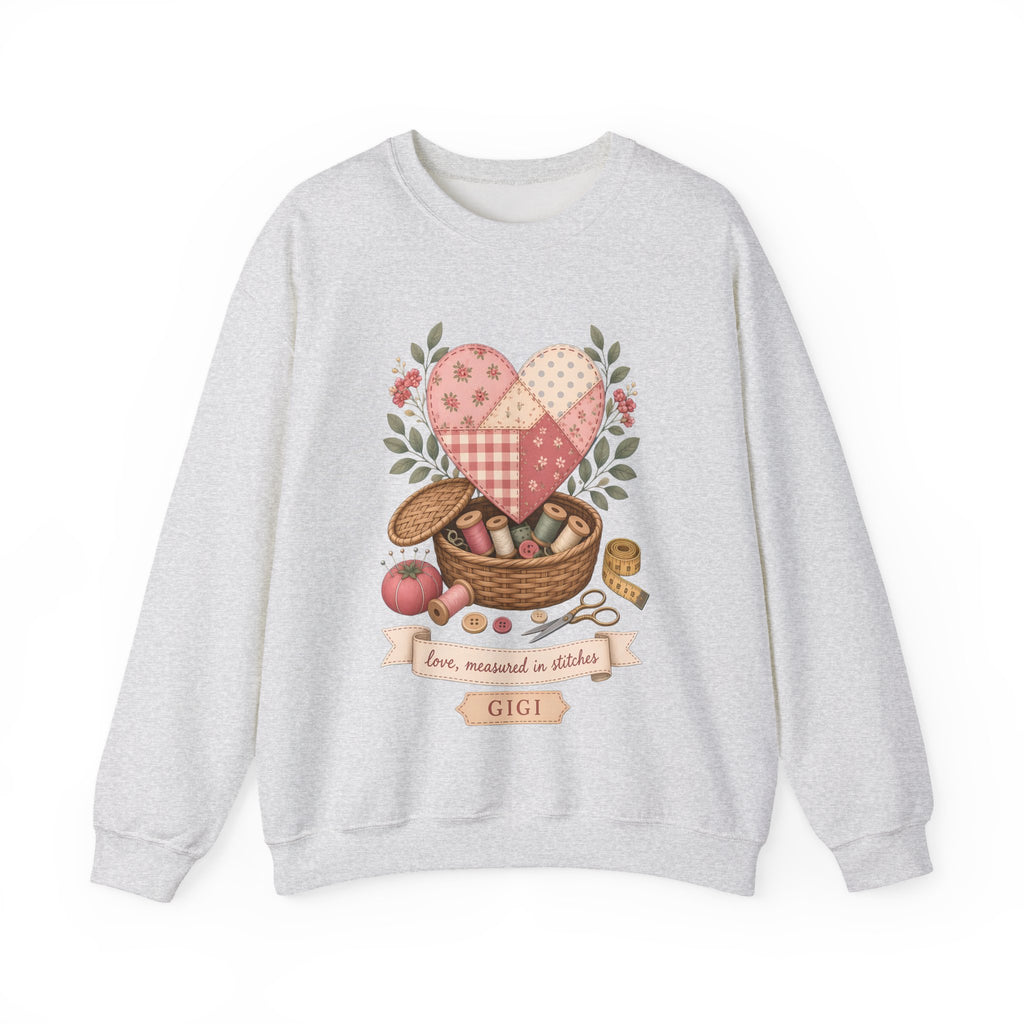 Love Measured in Stitches Gigi Sweatshirt, Sewing Grandma Gift, Personalized Quilting Nana Crewneck, Mothers Day Gift
