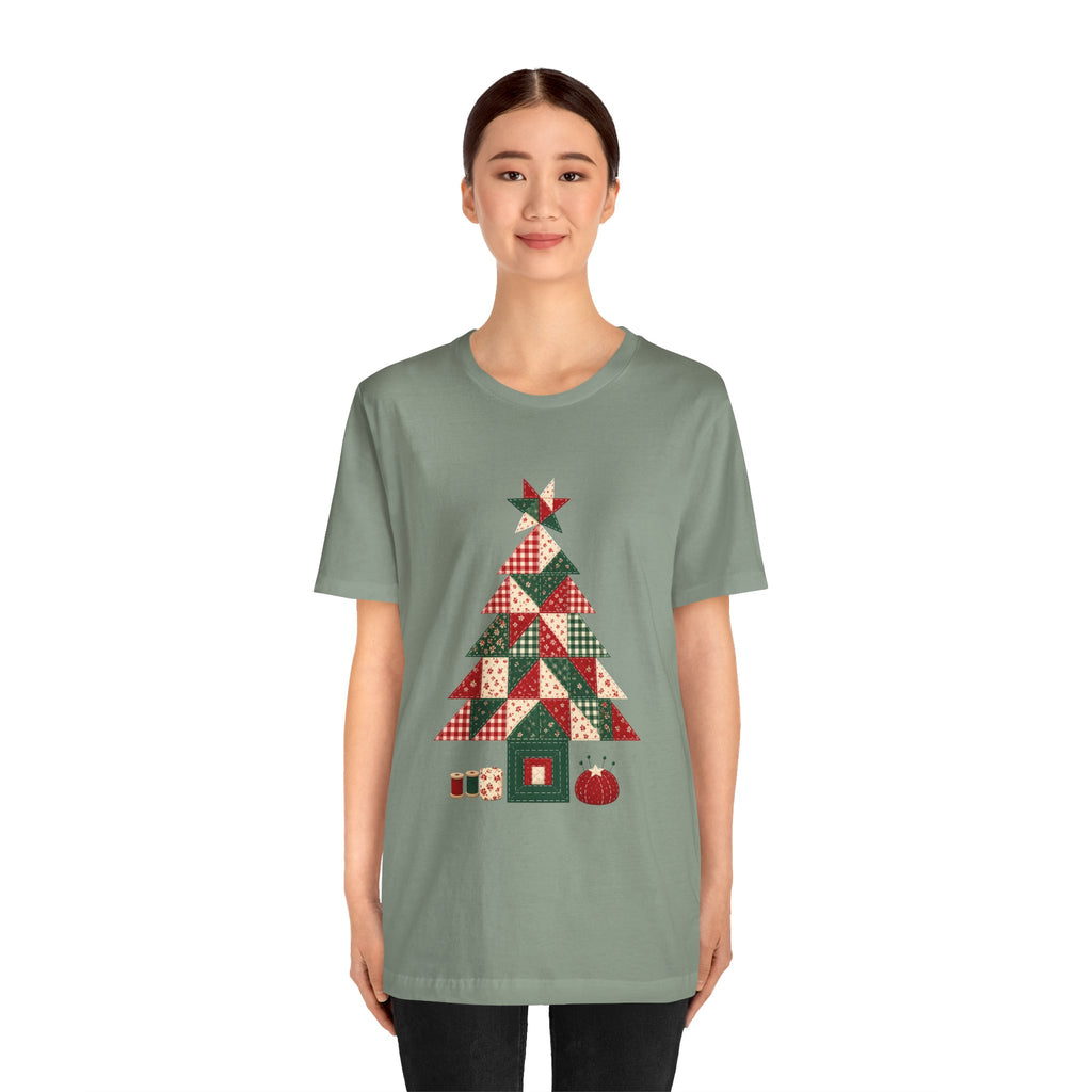 Quilt Block Christmas Tree Shirt, Patchwork Quilter Holiday Tee or Tote, Gift for Quilters, Sewing Christmas Sweatshirt