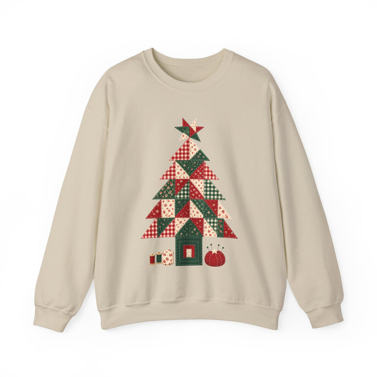 Quilt Block Christmas Tree Sweatshirt, Patchwork Quilter Holiday Crewneck, Gift for Quilters, Sewing Christmas Sweater
