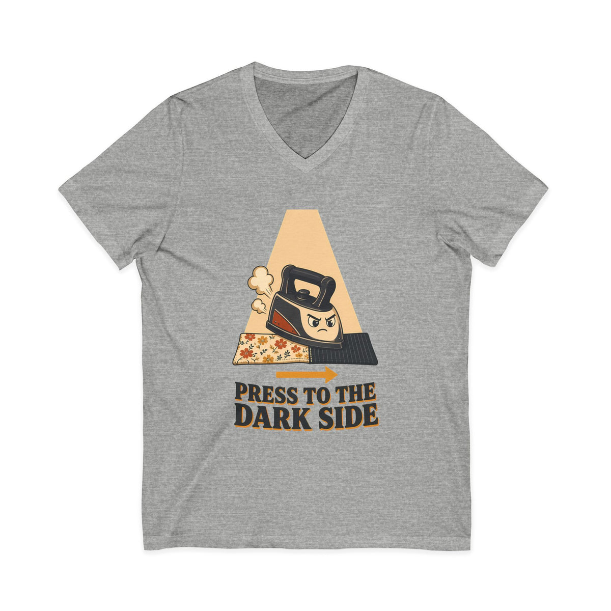 Press to the Dark Side Quilting V-Neck Shirt, Funny Iron Seam Pressing Tee, Quilter Humor Gift, Sewing Tote Bag