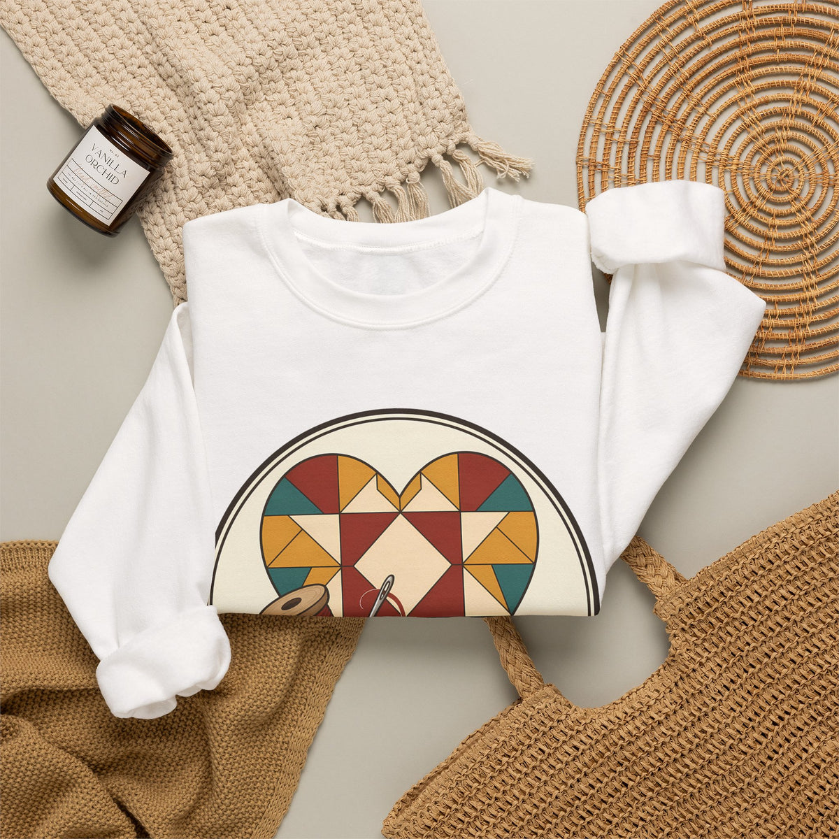 Piecing Myself Together Quilting Sweatshirt, Quilt Heart Badge Crewneck, Retro Quilter Gift, Patchwork Lover Sweater