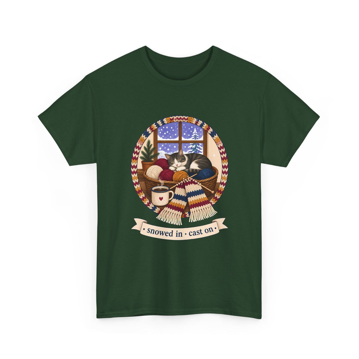 Snowed In Cast On Plus Size Tee up to 5XL, Cozy Knitting Cat Shirt, Winter Knitter Gift, Yarn Lover Gift