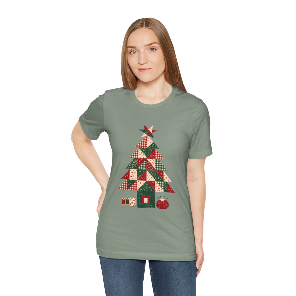 Quilt Block Christmas Tree Shirt, Patchwork Quilter Holiday Tee or Tote, Gift for Quilters, Sewing Christmas Sweatshirt