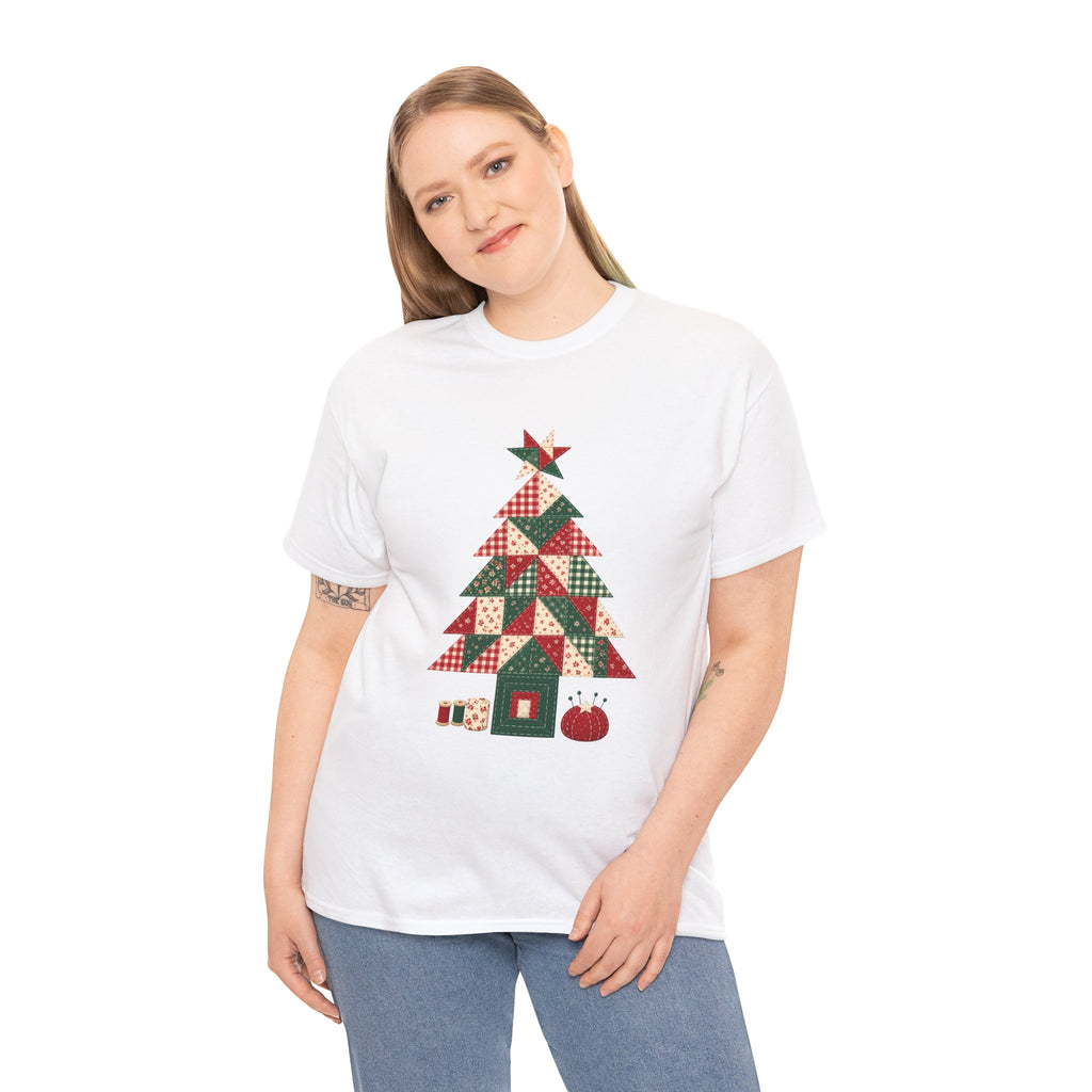 Quilt Block Christmas Tree Plus Size Tee up to 5XL, Patchwork Quilter Holiday Tee or Tote, Gift for Quilters