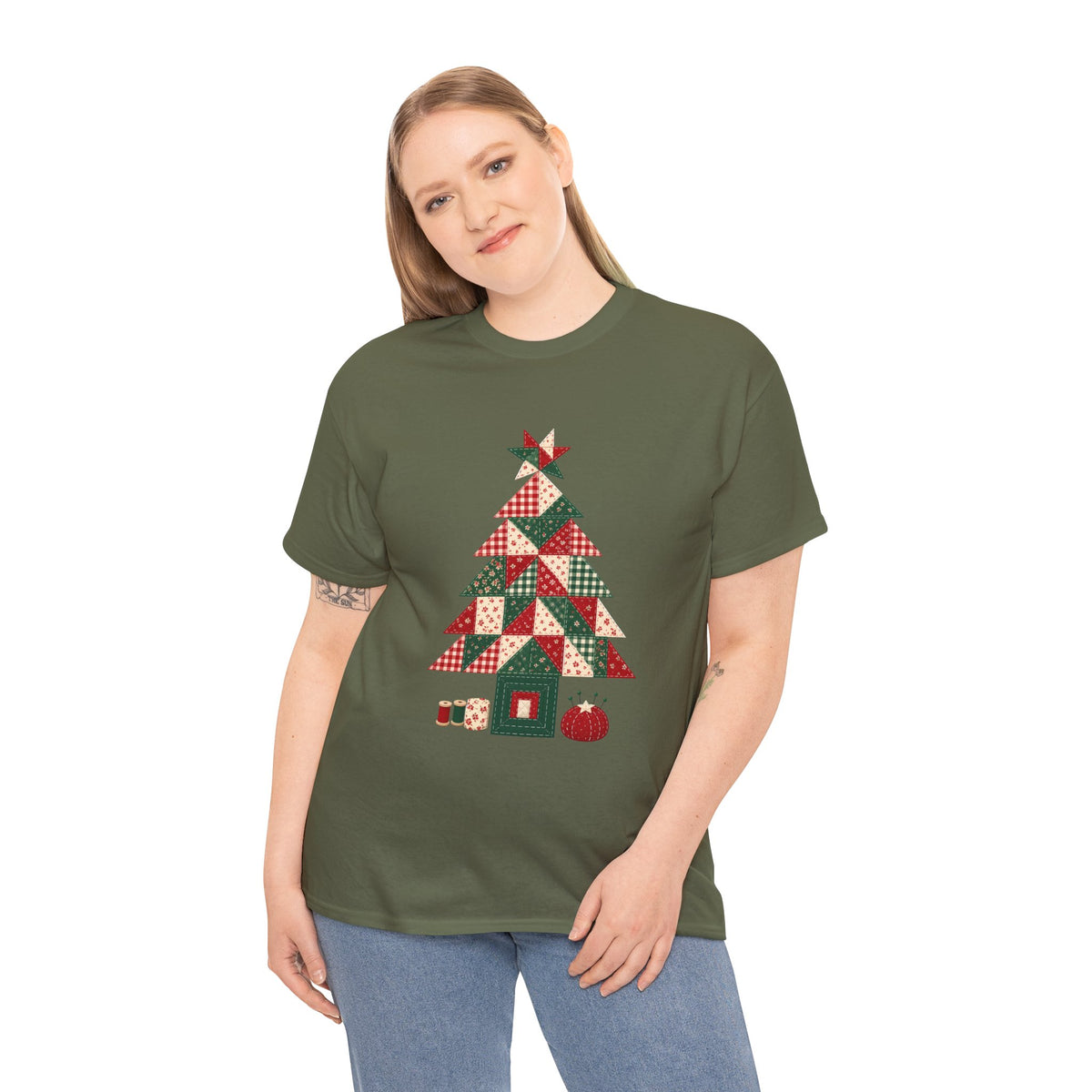 Quilt Block Christmas Tree Plus Size Tee up to 5XL, Patchwork Quilter Holiday Tee or Tote, Gift for Quilters