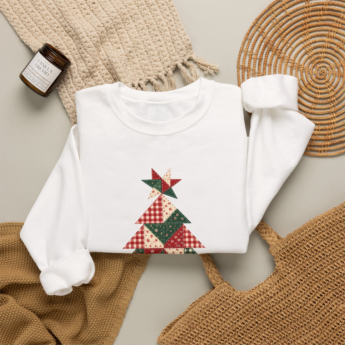 Quilt Block Christmas Tree Sweatshirt, Patchwork Quilter Holiday Crewneck, Gift for Quilters, Sewing Christmas Sweater