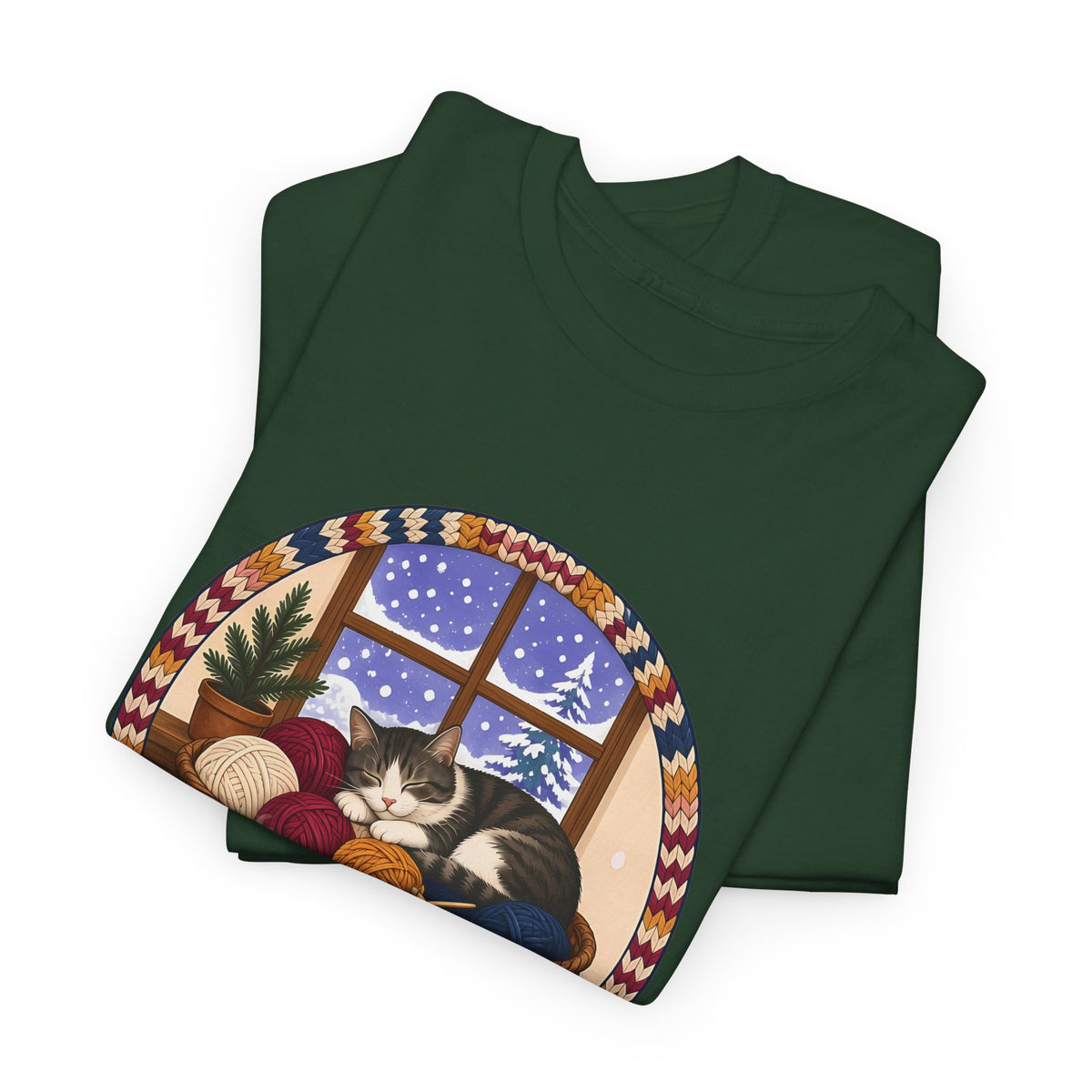 Snowed In Cast On Plus Size Tee up to 5XL, Cozy Knitting Cat Shirt, Winter Knitter Gift, Yarn Lover Gift