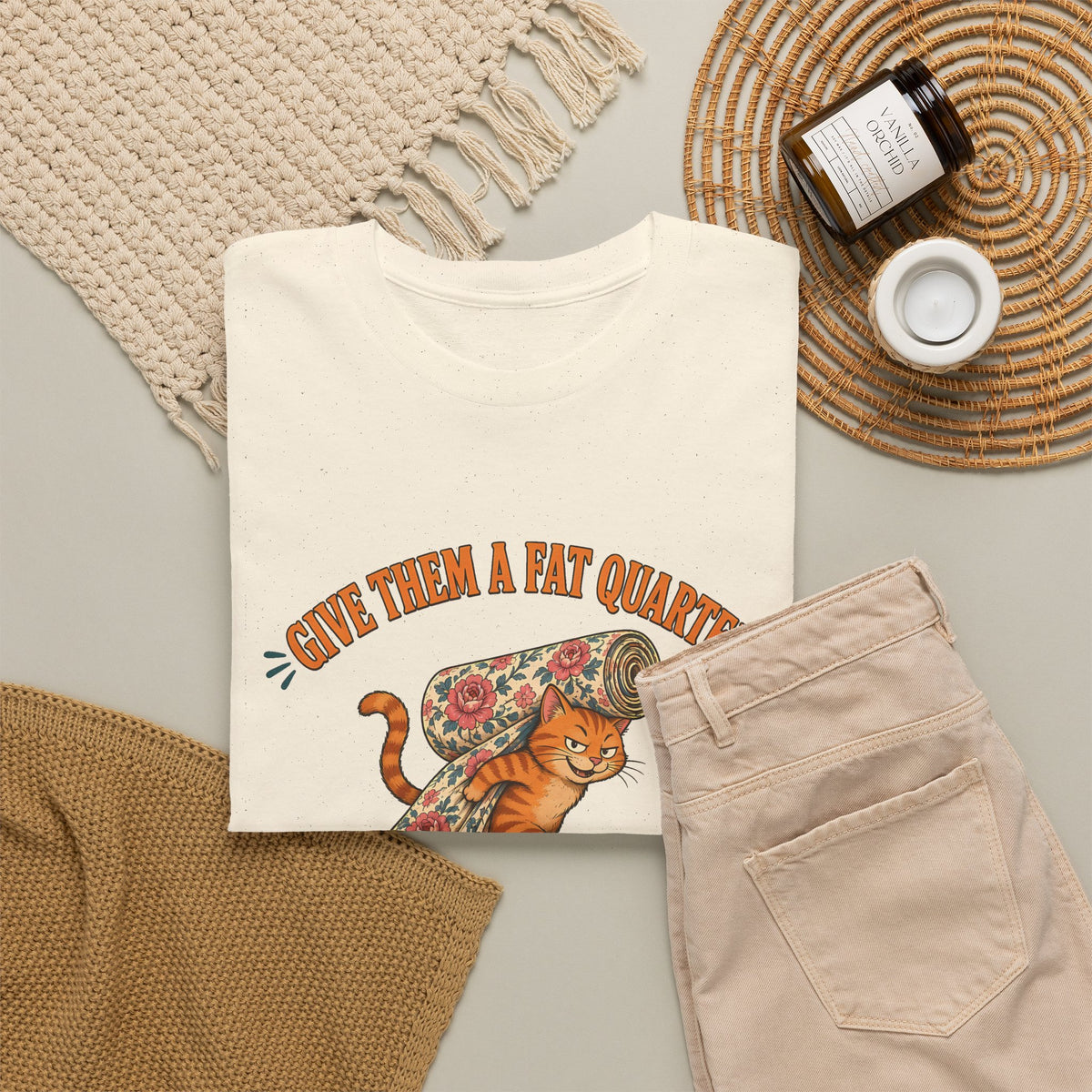 Give Them a Fat Quarter They Will Take a Yard Plus Size Tee up to 5XL, Funny Cat Quilting Shirt, Quilter Gift